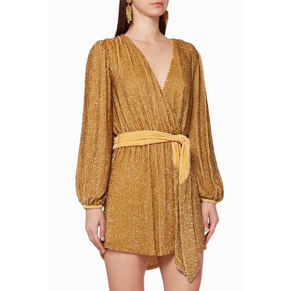 Retrofête Julie Sequin Mini Dress Gold Size S